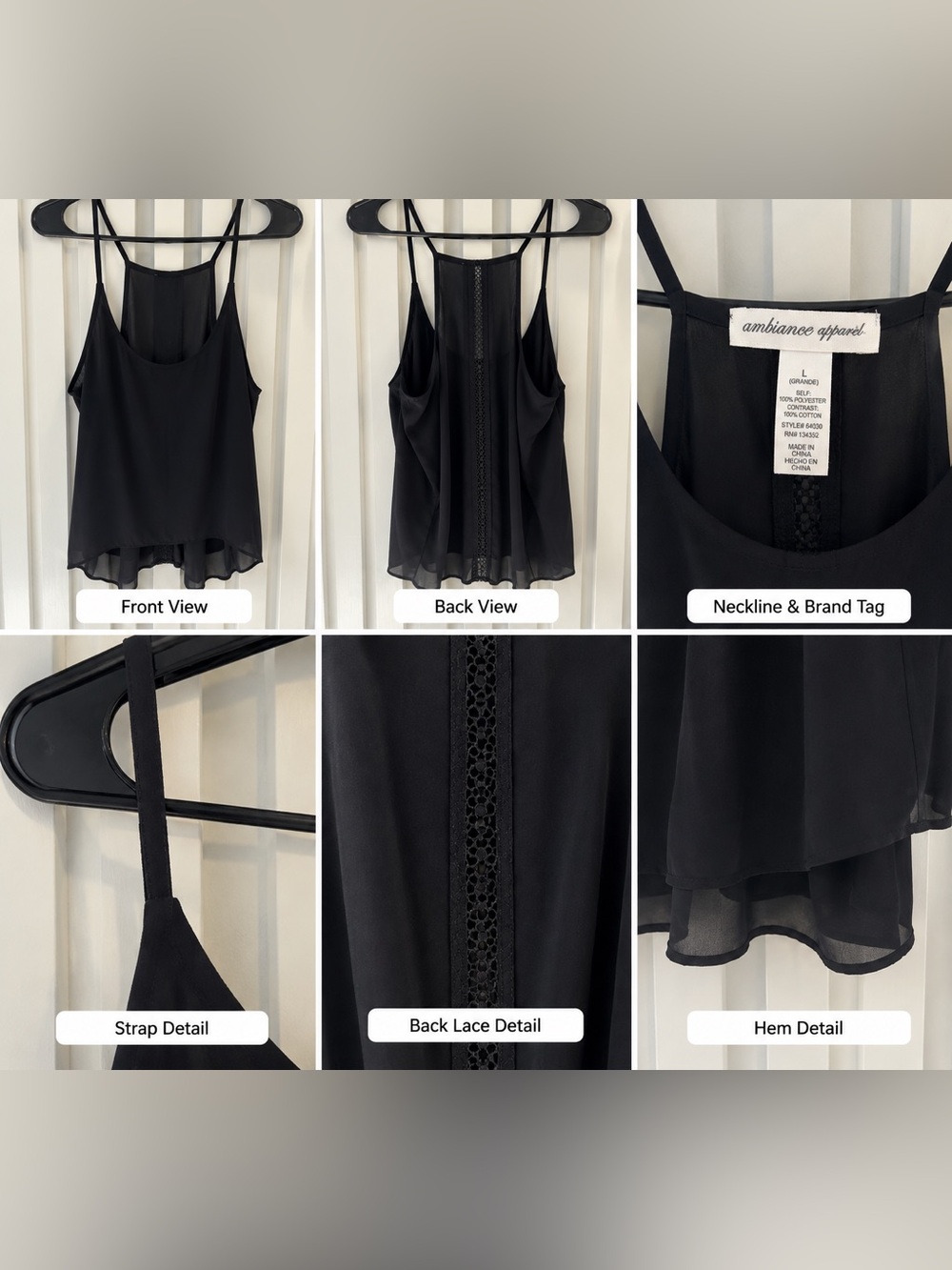 Ambiance Black Double-Layer Lace-Back Sleeveless Cami